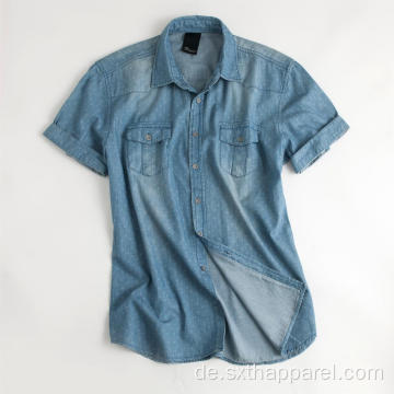 Waschbare Herren Kurzarm Denim Dobby Shirts